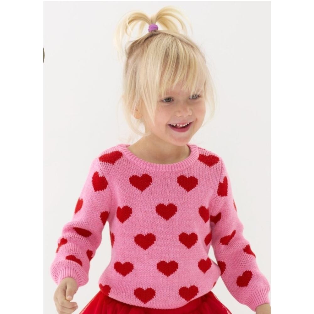 Little Sleepies Play Girls Hearts Knit Sweater Size 10 Pink Red Bamboo EUC